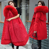 The New Style To Overcome The Velvet And Thick Down Cotton Clothes Female Long Korean Version Autumn Winter Waist Hooded Cotton-Padded Jacket Cotton-Padded Jacket-Outfit