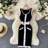 Women knit dress o neck slim sleeveless dresses summer short