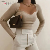 Long Sleeve Sweater 2021 Autumn Women Knit Ribbed Top Ladies Casual Knitted Tops Pullover Off-Shoulder Knitwear