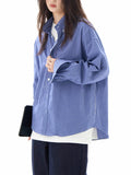 Toloer Blue Plaid Shirt Long Sleeves Men And Women Senior Sense Casual Loose All-Match Lovers Shirt Coat