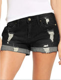 Elastic Holes Ripped Denim Shorts Woman-Outfit