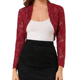 Women Floral Lace Cardigan Jacket Adults See-through Scalloped Long Sleeve Crop Tops Elegant Clothes Spring Fall 2023-Outfit