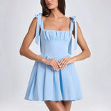 Summer New Women's Fashion Collar High Waist Folded Splicing Bow Sling