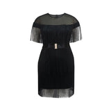 Fashion Round Collar Susleeve With Belt Dress Elegant Commute High Waist Slim Women's