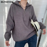 Autumn Winter Zipper Turtleneck Sweaters Women Casual Thick Long Pullover Jumpers Female Loose Knitting Tops