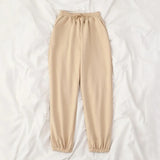Summer Autumn Women Harem Pants Cotton Beige Elastic Waist Sweat Pants