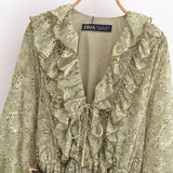 Homemade New Women's Classic Belt Laminated Long Sleeve Dress