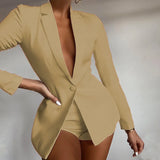 Fashion Polo Collar Long-sleeved Solid Color Casual Temperament Small