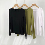 Toloer Comfortable Super Soft Modal Cotton Long Sleeve T-Shirt Women's Spring New Solid Color Round Collar With A Bottom