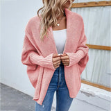 Scarf Collar Knitted Cardigan Sweater Women Coats Winter 2022 Bat Long Sleeve Elegant Loose Casual Long Knit Tops