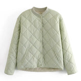 Autumn Winter Women Argyle Padded Jacket Casual Long Sleeve Button Up Coat With Pockets Female Loose Jacket