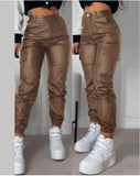 Toloer Summer 2023 Women's Wear Locomotive Zip Pleated Pocket Fashion PU Casual Sticker Bag Tight Foot