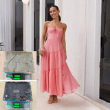 For Women's Clothing New 2026 Splicing Slings Long-Carbed Strap Large Swing Dress With