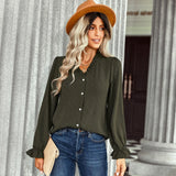 Toloer New Women's Autumn And Winter V Neck Long Sleeve Women's Fashion Casual Versatile Polka Dot Shirt Jacket-Outfit
