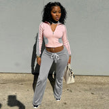 Women's Autumn And Winter Line Bump Color Without Collar Zipper Tight Rope High-Waisted Trousers