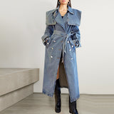 Toloer Autumn / Winter New Fashion Trend With Waist Coat Lapel Long Windbreaker Denim Coat Girl-Outfit