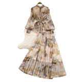 Temperament Two Sets Of Female High-Grade Style Straps To The Waist Lantern Sleeve Print Chiffon Top + High Waist