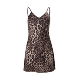 Toloer Women's Wear 2024 Summer New Fashion Leopard Print V Collar Sexy Back Waist Sling Dress Female-Outfit