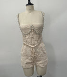 2025 New Fashion Sexy Pure Colored Navel Suede Suit Blouse Shorts