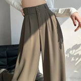 Toloer Pants Female Autumn 2024 New High Waist Pendant Straight Pear Shaped Pants Narrow Version Of The Floor Wide Leg Pants-Outfit