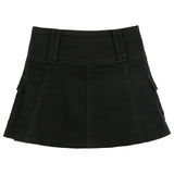 Toloer Style Age Reduction Pleated Skirt 2023 New Pocket Casual Low Waist Sexy Hot Girl Bag Hip Skirt Casual Short Skirt Woman-Outfit