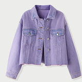 Deeptown Purple Jean Jacket Autumn Korean Fashion Clothing Loose Casual Jacket 2020 Womens Outerwear Solid Coat All-match