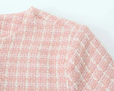 Pink Plaid Tweed Jacket And Shorts Set-Outfit