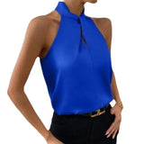 Women's Clothing 2025 Summer New Color Clove Hanging Neck Sleeveless Vest Ribbon Simulation Silk