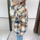 2022 Korean Slim Splicing All Match Outwear Vintage Thick Plaid Jacket Women Autumn Winter Casual Loose Long Sleeve Wool