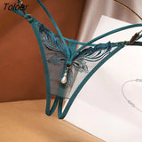 Transparent Embroidery Floral Pearl Tassel Women Lingerie G-String Panties Fashion Hollow Out Female Underwear Thong Briefs 618-0-Outfit