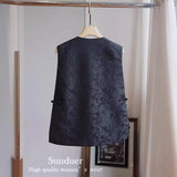 Chinese Style Vest Women's 2023 Summer New Round Collar Sleeveless Retro Style Jacquard Horse Clip With Black Coat-Outfit