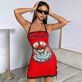 Women's New 3D Three-Dimensional Pattern Printing With Lace Lace Hanging Neck