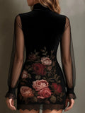 Sexy Lace Lace Sling Dress Flower Printed Net Yarn Ass Short