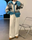 Deer Jacquard Hooded Knitting Zipper Cardigan-Outfit
