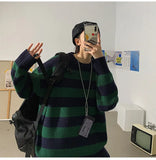 Striped Sweater Autumn Casual O-neck Oversized Knitted Sweater Vintage Winter Warm Loose Unisex Female Pullover