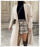 British Style Women Plaid Tweed Jacket Coat With Pockets Fashion Office Ladies Double Breasted Tops Casual