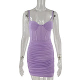 Women's Mesh Pleated New Show Back Fashion Sling Women's Dress Women-Outfit