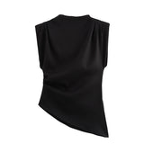 Women's Clothing 2025 Spring New New Fashion Folding Decoration Asymmetrical With Pad Shoulder Dress