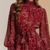 Toloer New Women's Wear Temperament Long Sleeve Broken Floral Flounces Short Autumn And Winter Dress