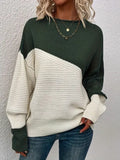 Women's Sweater Casual Loose Knitted Shirt Color Long-Sleeved Collar Knitting