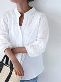 Embroidered Shirt Women's Seven Sleeves 2025 Summer New T-Shirt Commuting Temperament Solid Color Shirt