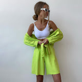 Toloer New Solid Color Single Breasted Long Sleeve Lapel Shirt Shorts Loose Fashion Casual Suit-Outfit