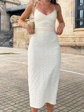 Textured Split Halter Maxi Dress-Outfit