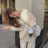 Piece Set Pullover Sweater Tracksuit Women High Waist Knit Straight Pants Suit Spring