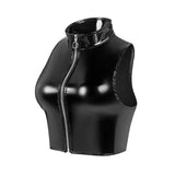 Toloer Ladies PVC Mirror Bright Leather Vest Sexy Show Chest Skin Vest Size Accurate No Smell-Outfit