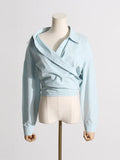 Toloer 2024 New Niche Design Irregular Cross Off-Shoulder Design Sense Long-Sleeved Shirt Women's Simple Top-Outfit