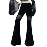 Hot Girls Summer Trousers Dark Net Stitching Slim High Waist Flared Trousers Casual Pants-Outfit