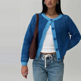 Contrast O-neck Single Breasted Long Sleeve Cardigan-Outfit