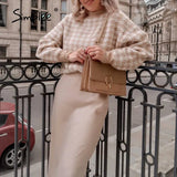 Simplee Women geometric khaki knitted sweater women casual Houndstooth lady pullover sweater female Autumn winter retro