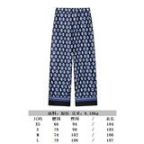 And Summer Print Casual Set Silk-Sense Stitling Long-Sleeved Single-D Row Loose Shirt High-Waisted Trousers